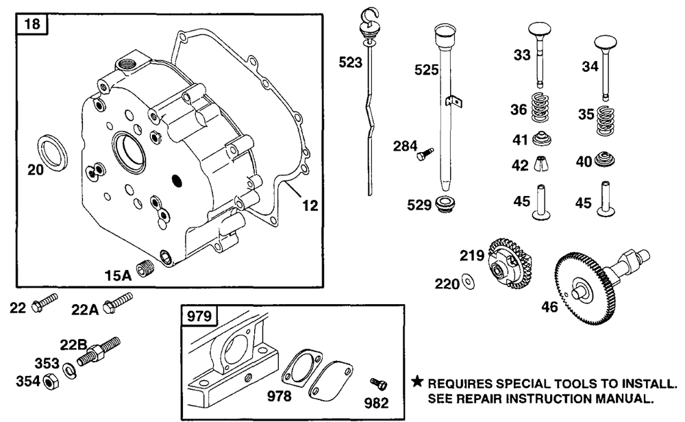 Crankcase Cover Cam Diagram and Parts List for 222417-0151-XX  Briggs and Stratton Engine